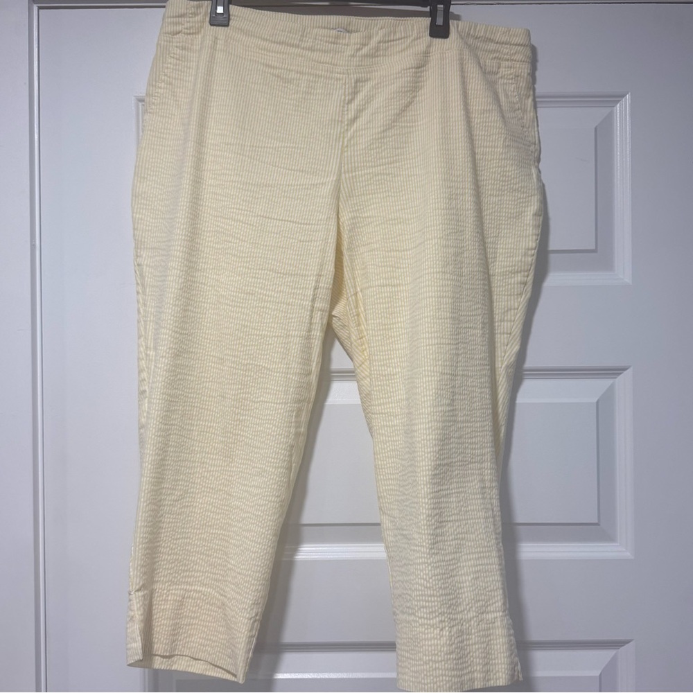 Carolina Belle Yellow and White Striped Textured Capris